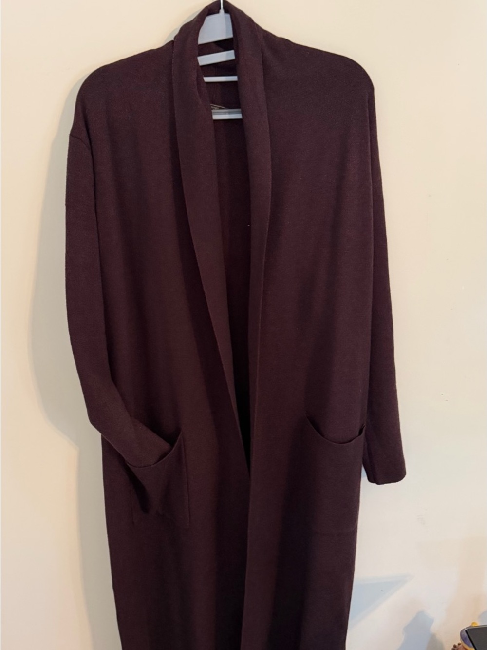 Long Open-Front Women's Cardigan Sweater in Plum
